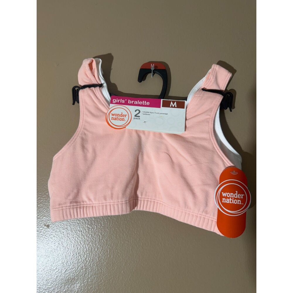 Wonder Nation Girls’ Bralette 2 Pack Pink White Size M NWT